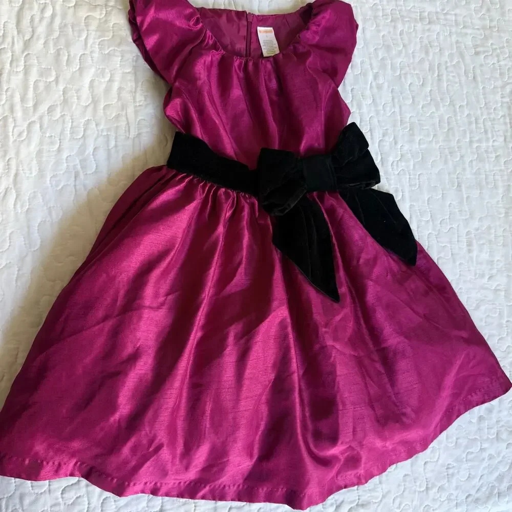 GIRL'S 5T FUSCHIA DRESS TULLE AND VELVET BOW WHIMSY KIDCORE CHRISTMAS GOWN